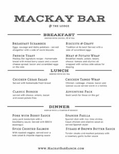 Mackay Bar Ranch Hot Meals Sample Menu